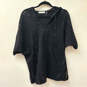 Trouble At The Mill black hooded mesh swim cover up size large